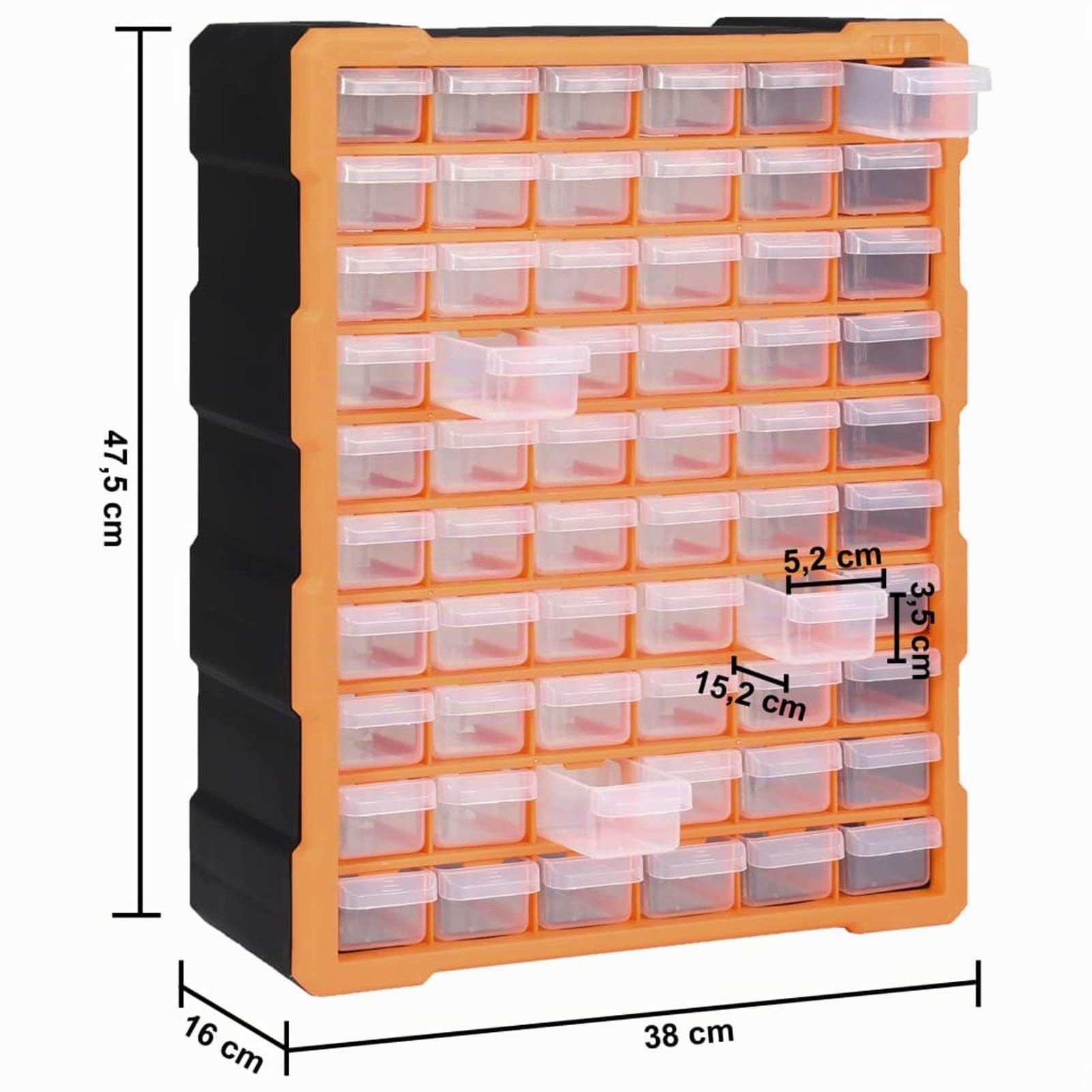 Mobile Contenitore con 60 Cassetti, Organizer per Attrezzi e Componenti di Fissaggio 38x16x47,5 cm in PP trasparente e resistente, Cassetti Visibili per Dadi Bulloni Viti Chiodi, per Artigiani e Fai-d
