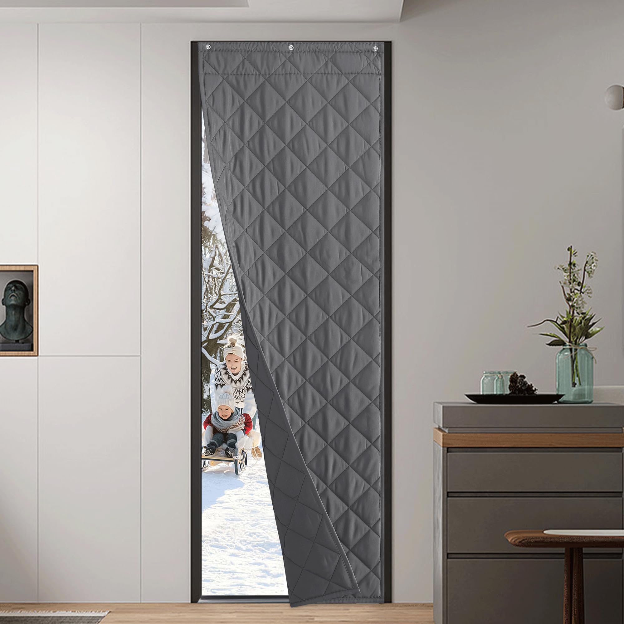 Rideau de porte insonorisé et thermique contre le froid et les bruits
