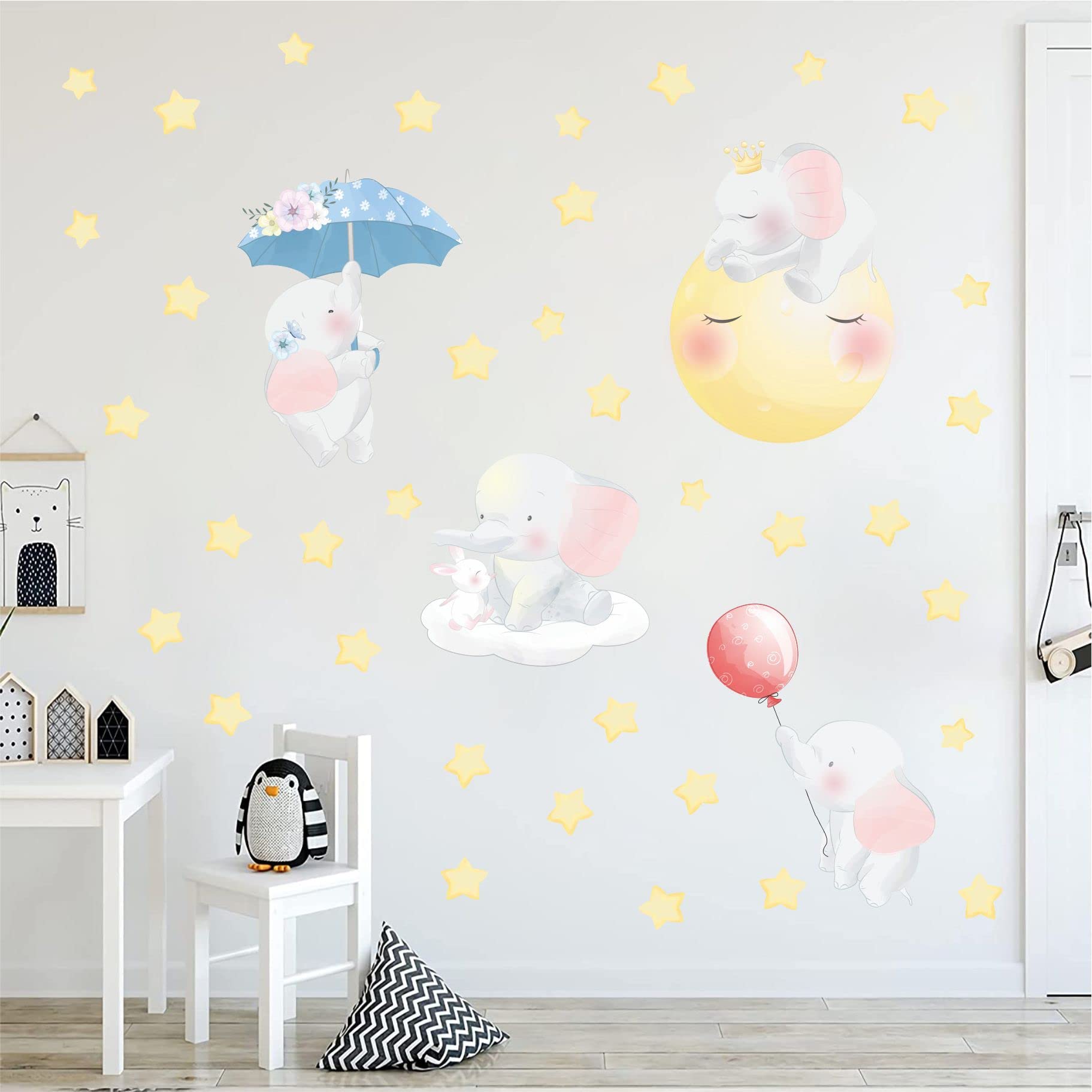 Adesivi Rimovibili Hgdesign HGDESIGN Parete - Elefante Che Dorme Sulla  Luna, Cameretta Adesivo Luminoso, image size:1823x1823