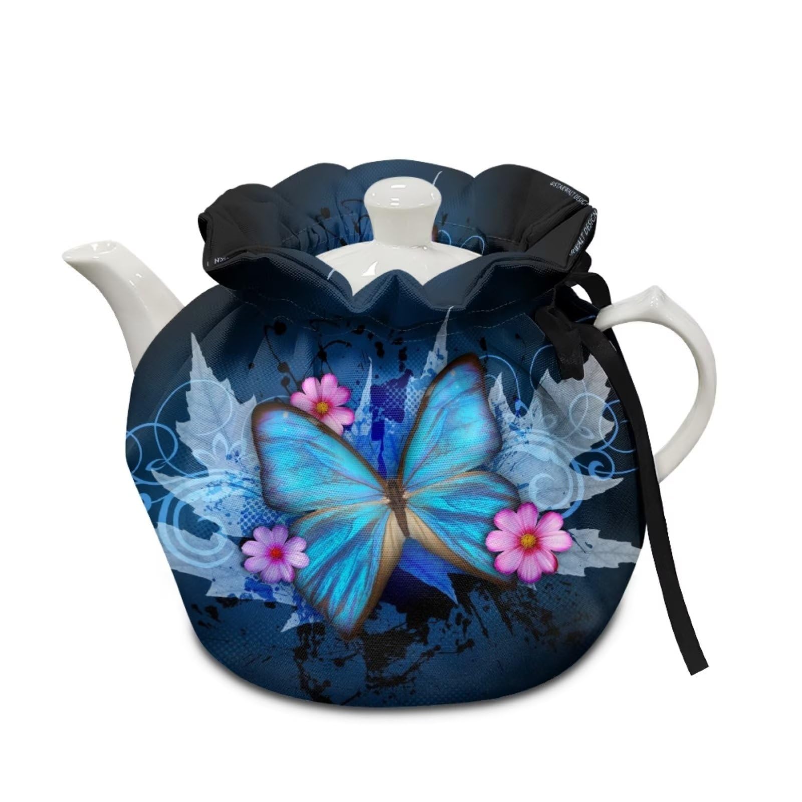 NETILGEN Tea Cozy Tea Pot Cover Keep Tea Warm Insulation Teapot Cozies Machine Washable Kettle Quilt Breakfast Warmer Home Decoration, Blue Butterfly Flower