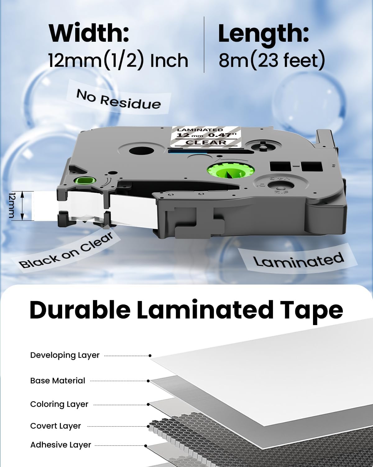 TZe TZ Tape 12mm 0.47 Laminated Clear Replacement for Brother P-Touch Label Tape Clear TZe-131 Label Maker Tape Black on Clear Work for Ptouch PT-H110 PT-D210 Refills, 1/2 Inch x 26.2 ft, 4-Pack - Image 3