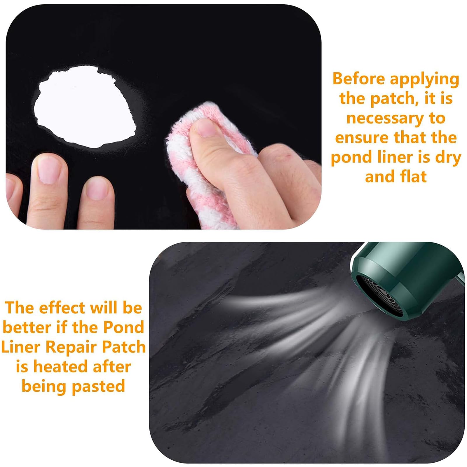 2 Pezzi Toppe Riparazione per Rivestimento da Laghetto 20x20CM EPDM Toppa Autoadesive Kit di toppe rivestimento laghetto Impermeabile Patch per Giardino Esterno riparazione Copertura Laghettos