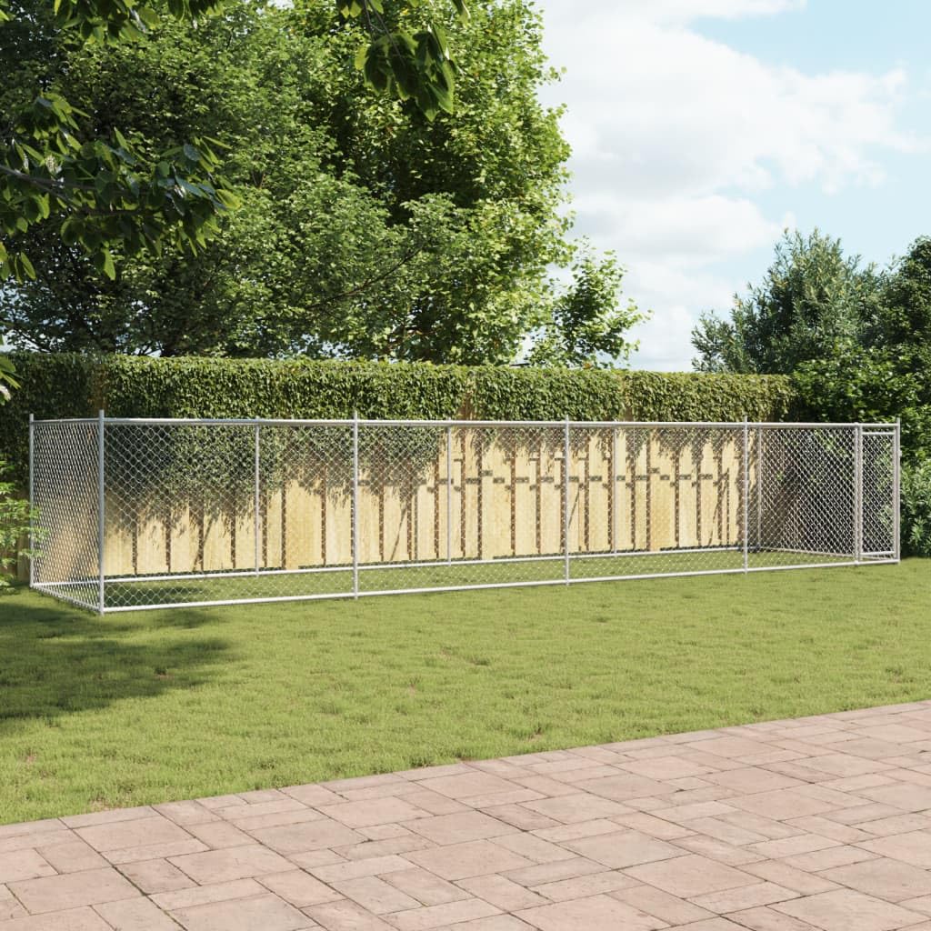 Perrera para perros de acero galvanizado con puerta, 8 x 2 x 1,5 m, para exteriores con rejilla, cercado para cachorros y perros, protección y seguridad en el jardín, patio o terraza