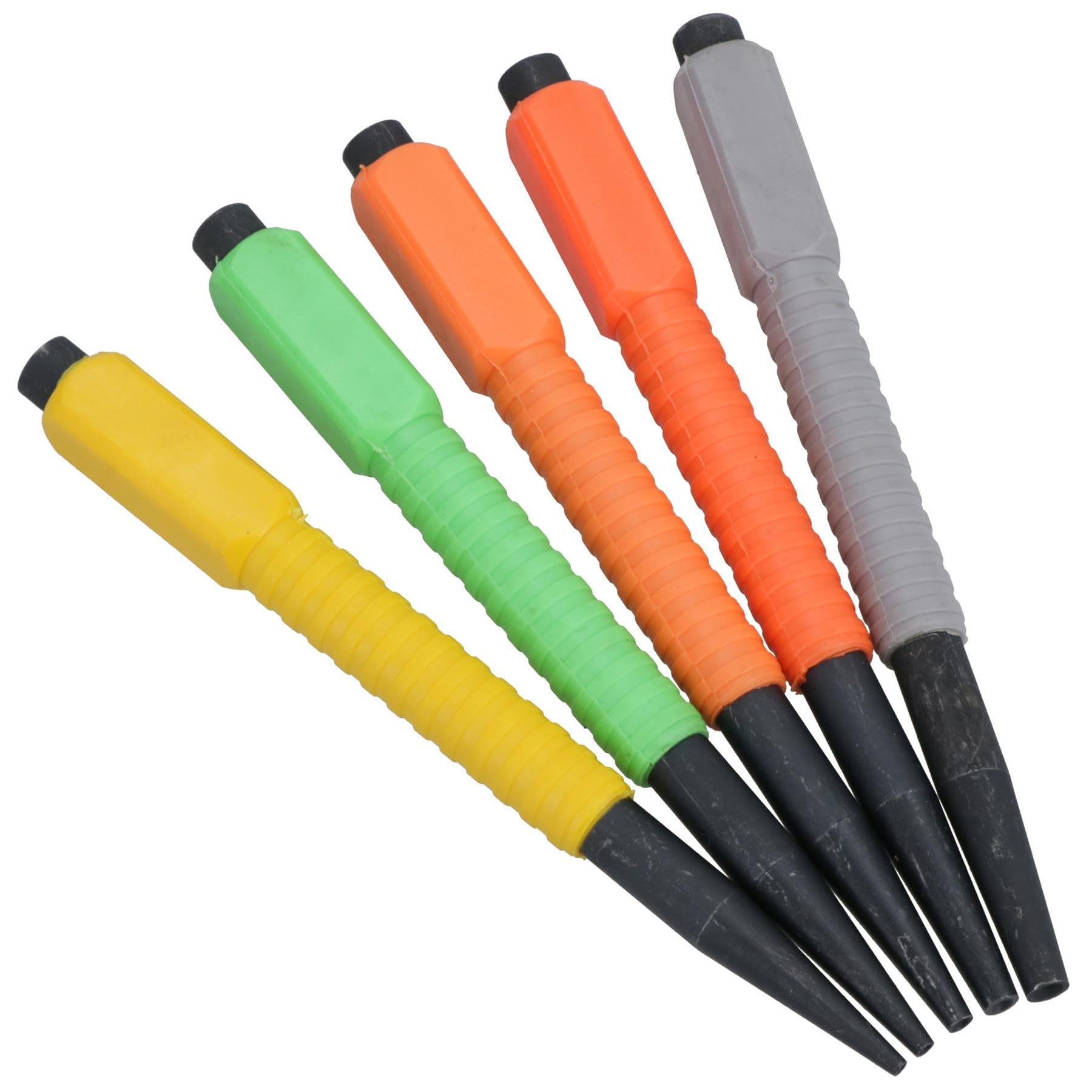 5pc Nail Punch Coloured Set 1.6-4.8mm Soft Grip Hollow End Steel TE976