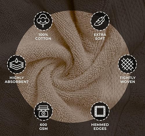 Miniatura 5 de Avalon Towels v8 toallas de baño, 2 toallas de mano y 4 toallas de algodón hilado en anillo de 600 GSM, altamente suaves y absorbentes para baño,