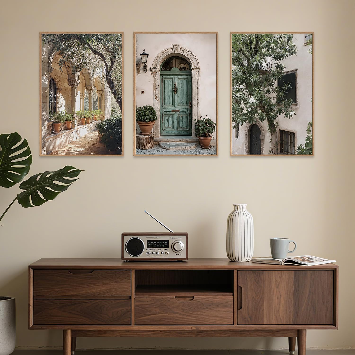 SIWECUS Vintage Italy City Landscape Wall Art, Nature Green Olive Tree Framed Canvas Art Prints Set of 3, Modern Italy Country Art Painting, Calm Rustic Wall Decor for Living Room, Bedroom, Office-16x24