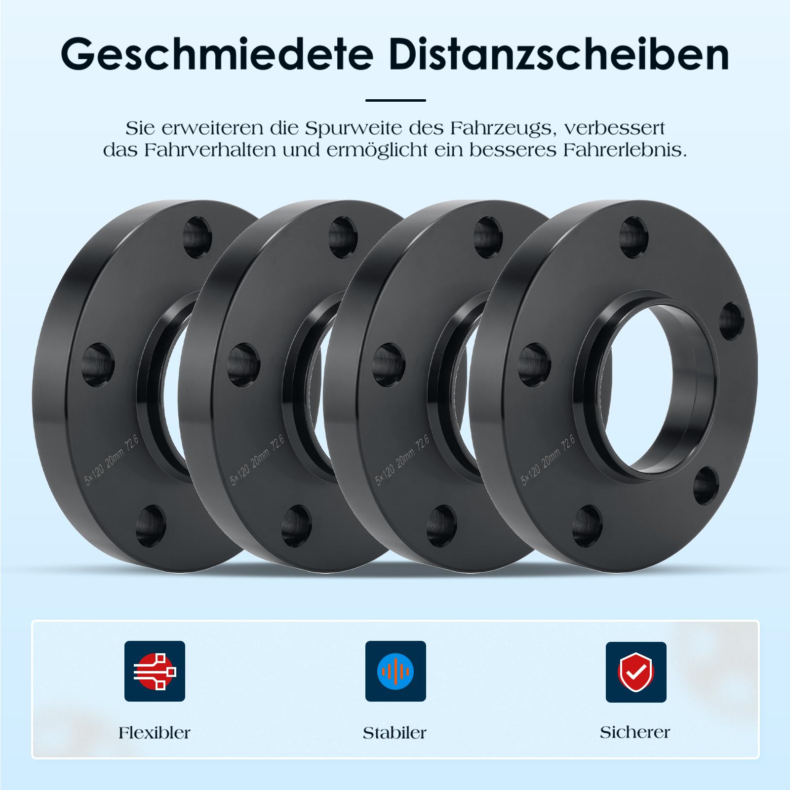 GEARMONSTER 4 distanziali 5 x 120 NLB: 72,6 15/20 mm con 20 viti per ruota M12 x 1,5 per BMW serie 3