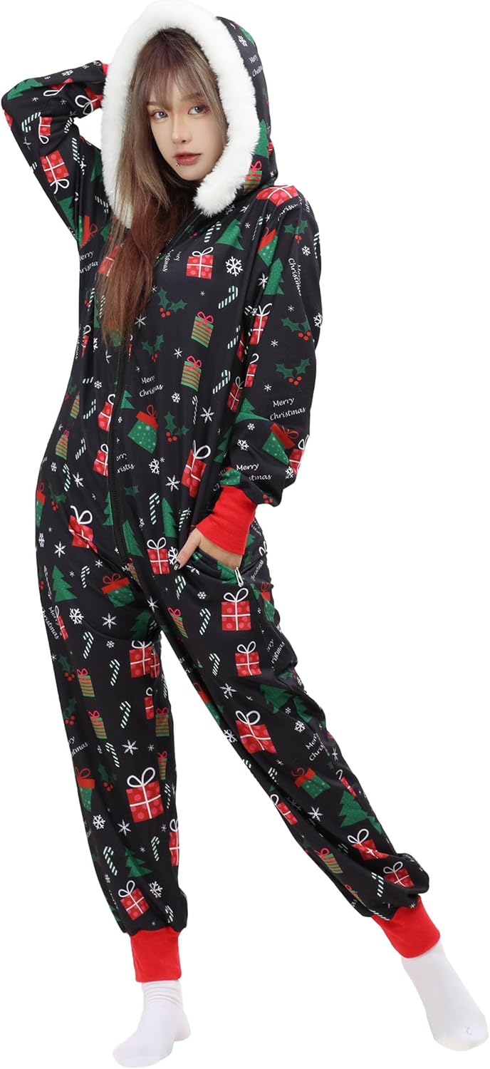 haikyuu Women Christmas Onesie With Butt Flap Pockets Christmas Costume Santa Claus Cosplay Xmas Pajamas
