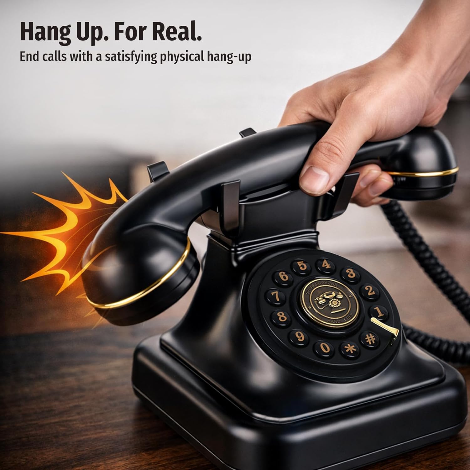 Sangyn Bluetooth Retro Phone with Voice Assistant, Bluetooth Landline Phone Compatible with Android & iOS, Wireless Bluetooth Physical Home Phone Telephone with Speakerphone & Volume Control，Black