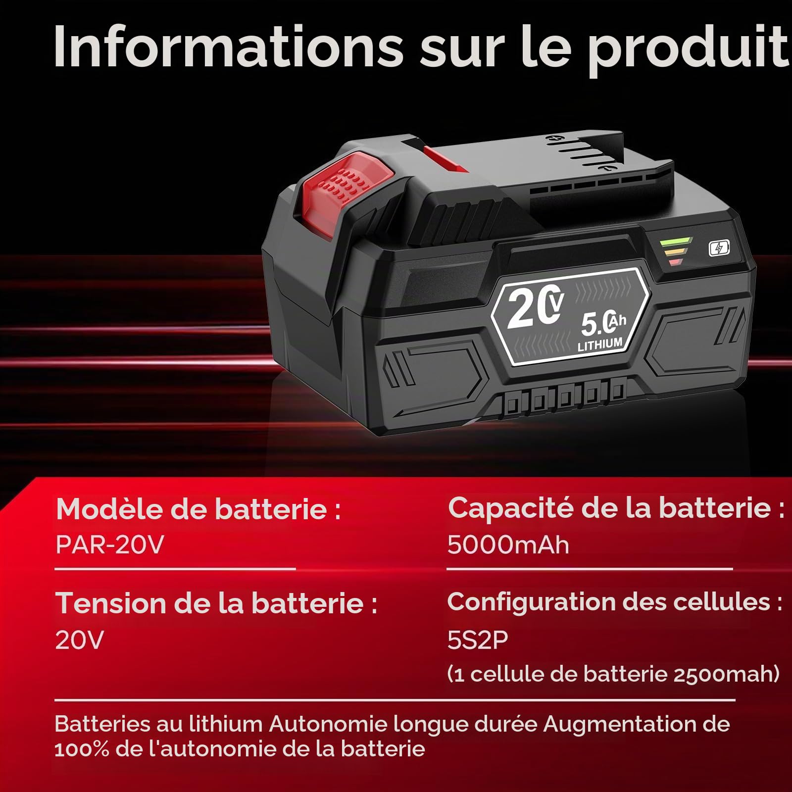20V 5Ah DREAMDASH Batterie de Remplacement pour Parkside PAP 20 B1 B3 A1