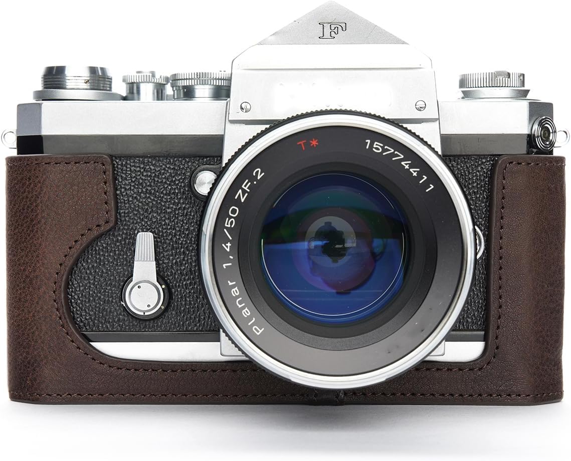 Handmade Genuine Real Leather Half Camera Case Bag Cover for Nikon F (Plainprism) Black Color