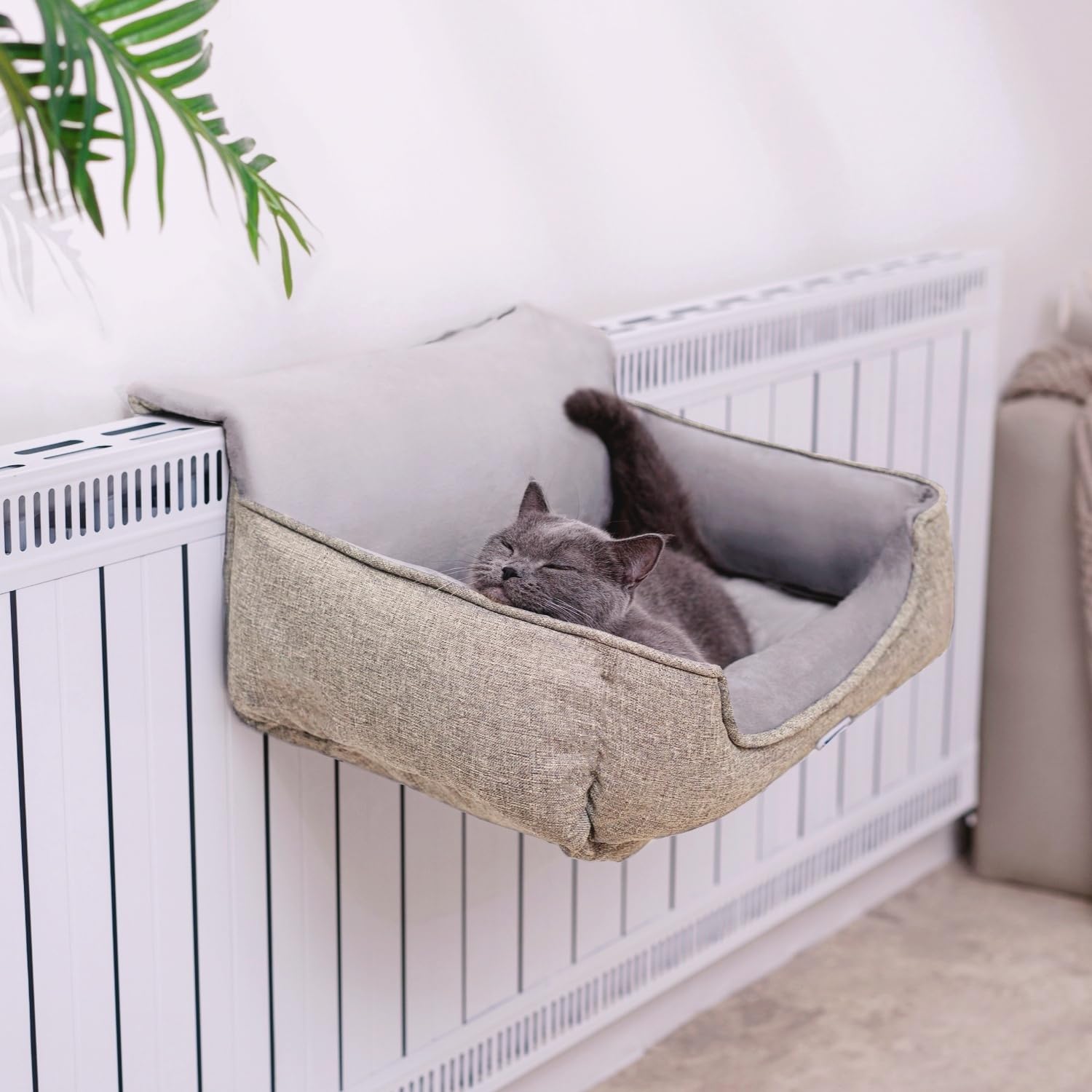 Happi N Pets Grande letto per gatti per termosifoni, accogliente lettino riscaldante per gatti, gancio regolabile per diversi termosifoni, amaca per gatti per termosifoni, beige