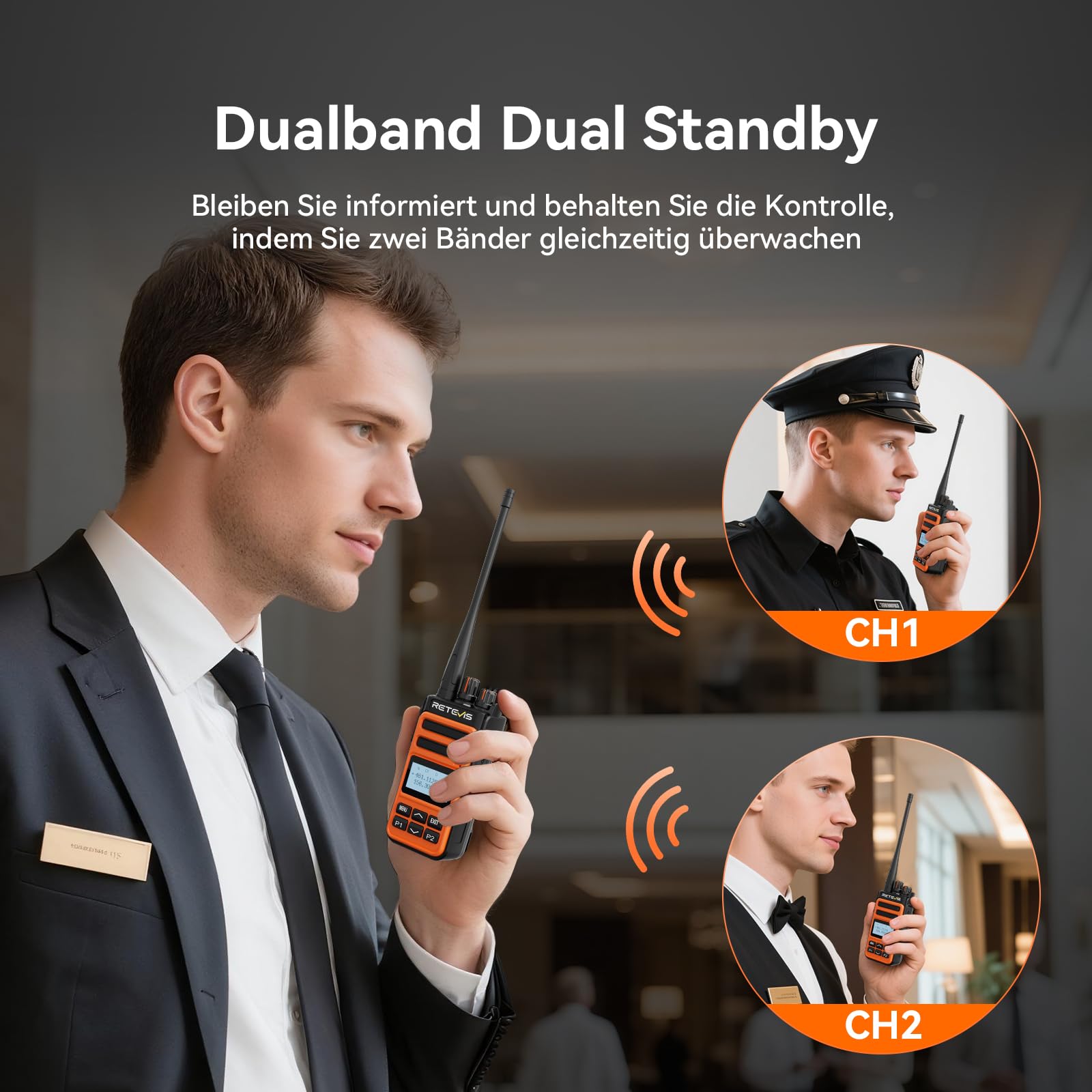Retevis C66B Funkgerät Professionell, Walkie Talkie mit Großer Reichweite | Langstreckenfunkgeräte, Schnellladefunktion, Kabelloses Kopieren, für Restaurants, Hotels, Sicherheit (Orange, 6er Pack)