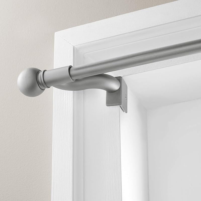 Varilla de tensión de cortina ajustable para el hogar Zenna con acabados redondos decorativos, sin varilla de ventana de perforación, varilla de cortina de tensión expandible de fácil instalación para ventanas, 48 a 84 pulgadas, níquel cepillado