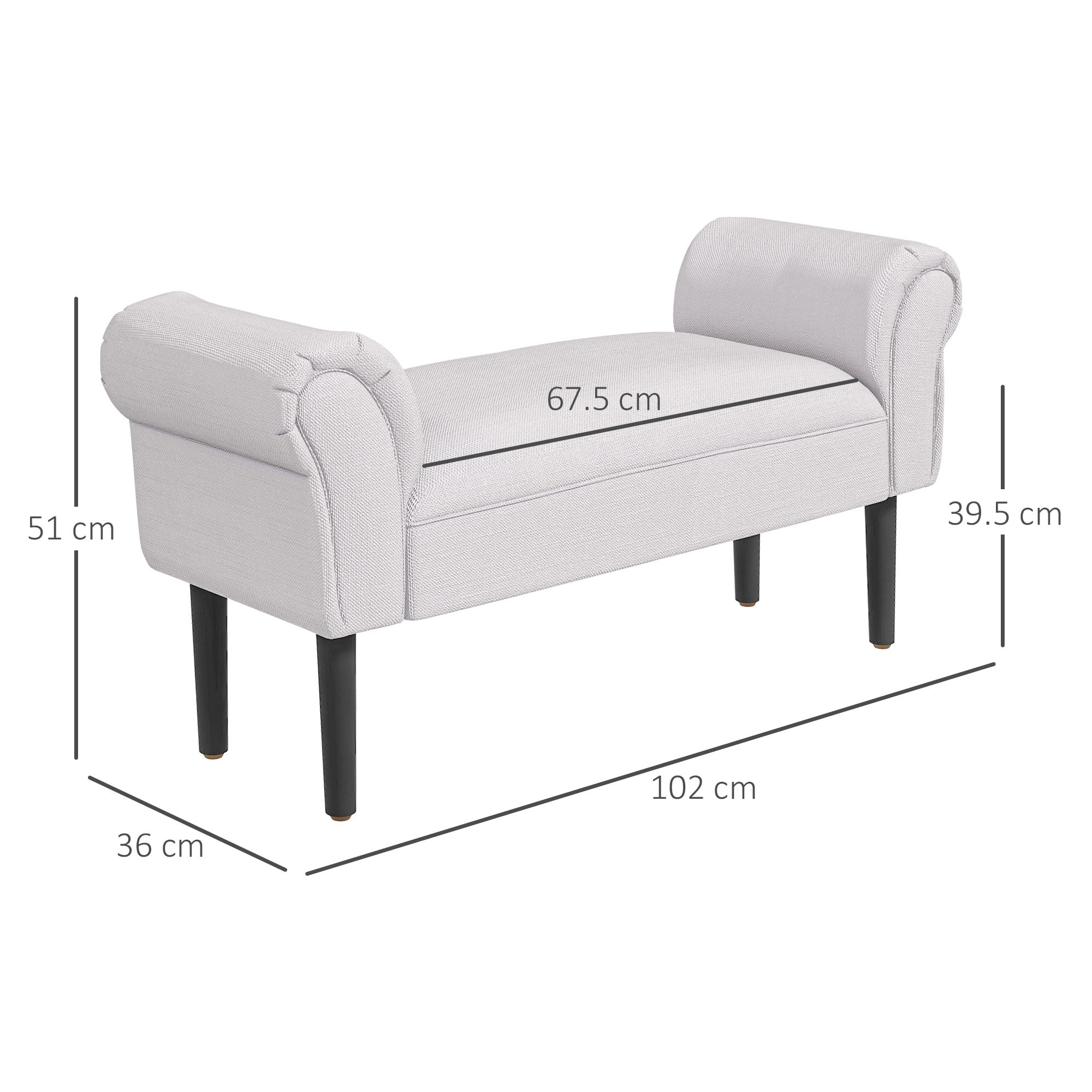 HOMCOM Panca Scarpiera Braccioli Arrotolati 102x36x51cm Grigio e Bianco | Panca Imbottita per Ingresso, Panchetta da Camera da Letto
