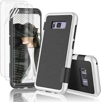 Jeylly Case for Galaxy S8, S8 Case with 2 Pack HD Soft Screen Protector, Contrasting Colors Ultra Slim One-Piece Anti-Slip Rugged Soft TPU Bumper Shockproof Case Cover for Galaxy S8 - Black