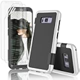 Jeylly Case for Galaxy S8, S8 Case with 2 Pack HD Soft Screen Protector, Contrasting Colors Ultra Slim One-Piece Anti-Slip Rugged Soft TPU Bumper Shockproof Case Cover for Galaxy S8 - Black
