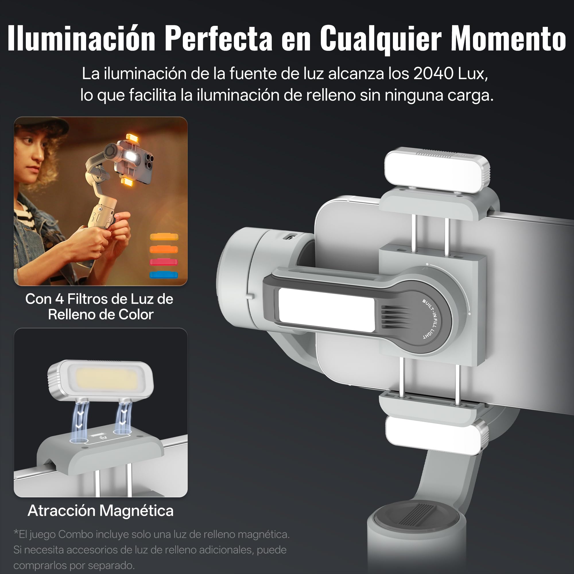 ZHIYUN CINEPEER Smooth 5E Combo Estabilizador Smartphone, Seguimiento AI Inteligente, Luz de Relleno Integrada & Magnética, Estabilizador de Móvil de 3 Ejes, Edición Inteligente, Carga 300g