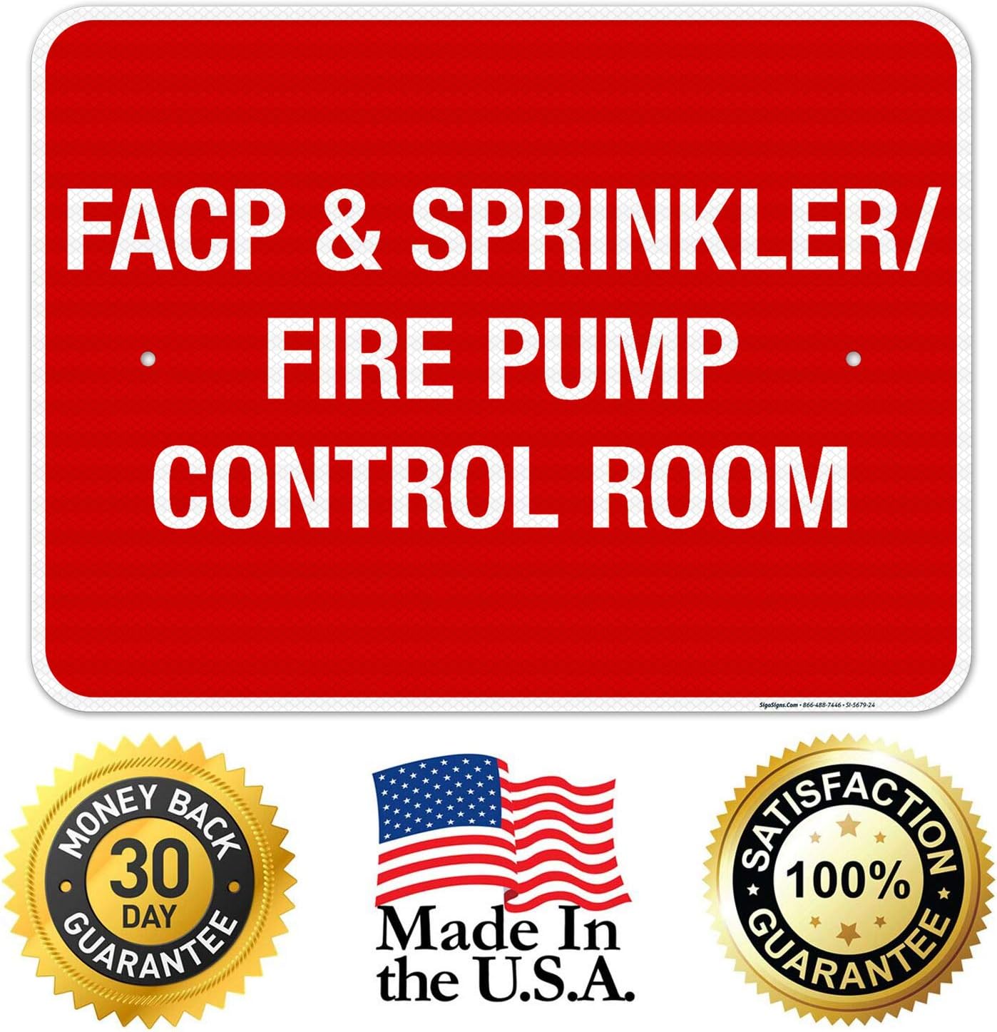Facp & Sprinkler Fire Pump Control Room Sign, Fire Safety Sign, 18x24 Inches, 3M EGP Reflective .080 Aluminum, Fade Resistant, Indoor/Outdoor Use, Made in USA