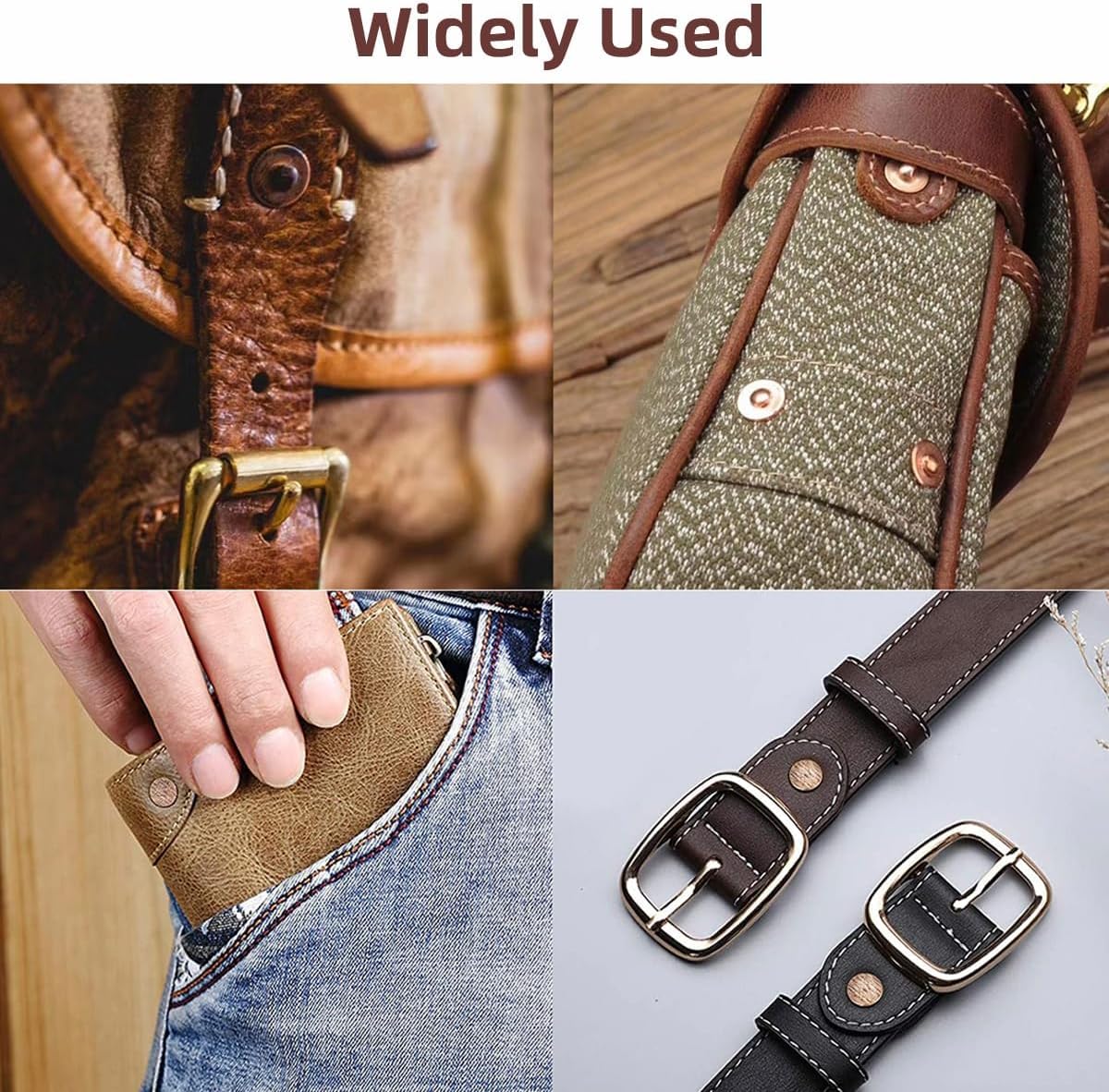 WUTA Juego de 40 remaches de cobre puro de cobre a prueba de óxido, juego de remaches de cuero para cinturones, carteras, collares, accesorios de manualidades (latón, 4 tamaños)