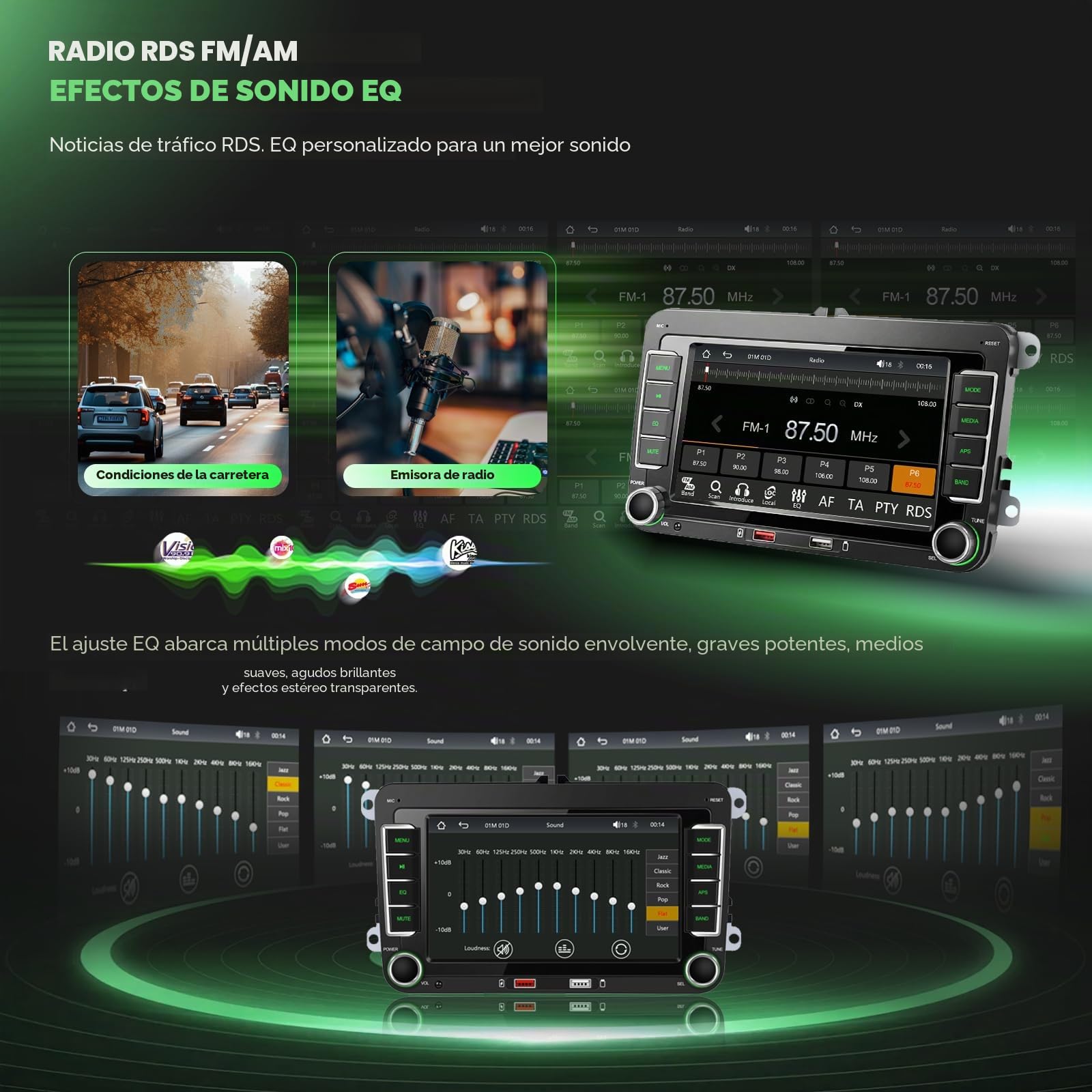 Radio de Coche para VW Golf 5 6 T5 Polo 6r Caddy Passat Touran Seat con 7 Pulgadas Pantalla, Radio Coche 2 DIN con CarPlay y Android Auto, Portátil Bluetooth con Trasera Cámara FM/Am/RDS EQ SWC