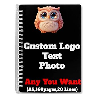 Custom A5 Loose-Leaf Lined Notebooks, Personalized Journal with Photo, Logo or Text Cover, 160 Pages 80 Sheets, 9mm Ruled Paper, Office Notepad & Back to School Supplies