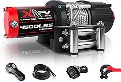 XPV AUTO Guincho elétrico de corda de aço 12V 2,041.2 kg para reboque ATV/UTV Off Road com suporte de montagem de controle remoto sem fio IP67 Guincho elétrico à prova d'água com rolo de 4 vias