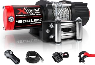 XPV 12V 4500LBS Steel Rope Electric Winch for Towing ATV/UTV Off Road with Wireless Remote Control Mounting Bracket IP67 Waterproof Electric Winch with 4-Way Roller Fairlead
