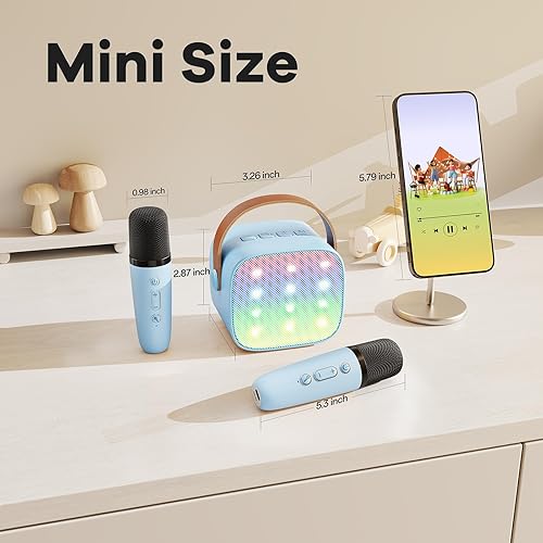 Miniatura 85 de Mini máquina de karaoke con 2 micrófonos inalámbricos para niños y adultos, altavoz Bluetooth portátil, regalo de cumpleaños de Navidad 2025