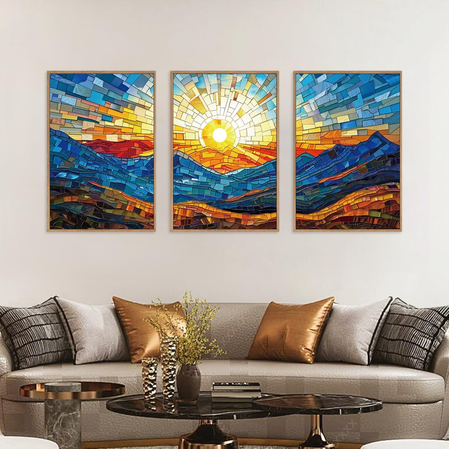 TOARTi Colorful Boho Mountain Framed Canvas Wall Art Set,Abstract Mountain Sun Wall Decor,Forest Nature Landscape Art Print for Living Room Bedroom - Image 2