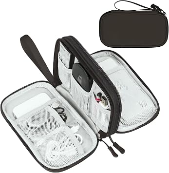 FYY Electronic Organizer, Travel Tech Pouch Bag, Medium, Coffee | Wrist Strap, Waterproof, Double Layers Portable Electronics Travel Carrying Case for Cord, Charger, Daily Business Trips Use