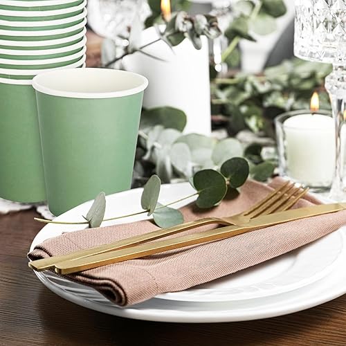 Miniatura 5 de Whaline 50 tazas de papel verde salvia de 9 onzas desechables para café, tazas para beber, tazas para llevar, tazas de fiesta de boda para bebidas