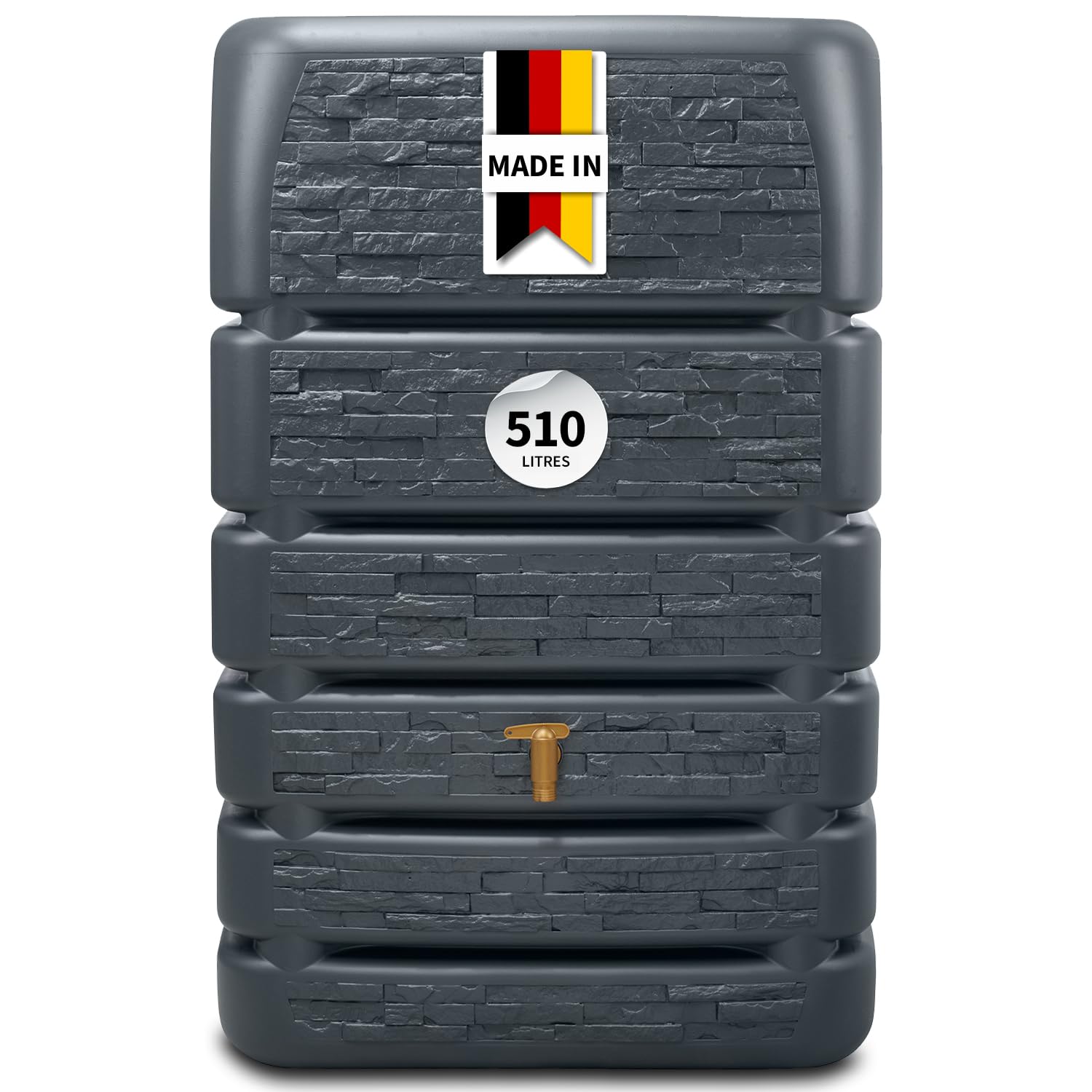 4rain Cuve Murale Recuperateur d Eau de Pluie, 510 L, Gris Graphit | Slim Stone Decor, décorative pour Jardin, Collecteur d’Eau, Design Robuste avec Robinet