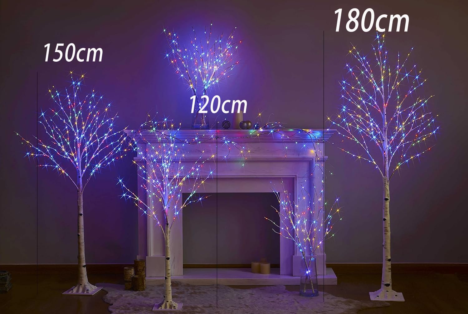 Árbol de Abedul Iluminado con LED RGB + Blanco Cálido con Mando a Distancia 8 Funciones árbol de Luces de Navidad Olivo Artificial Grande Blanco Luces Para árboles Interior y Exterior,120cm