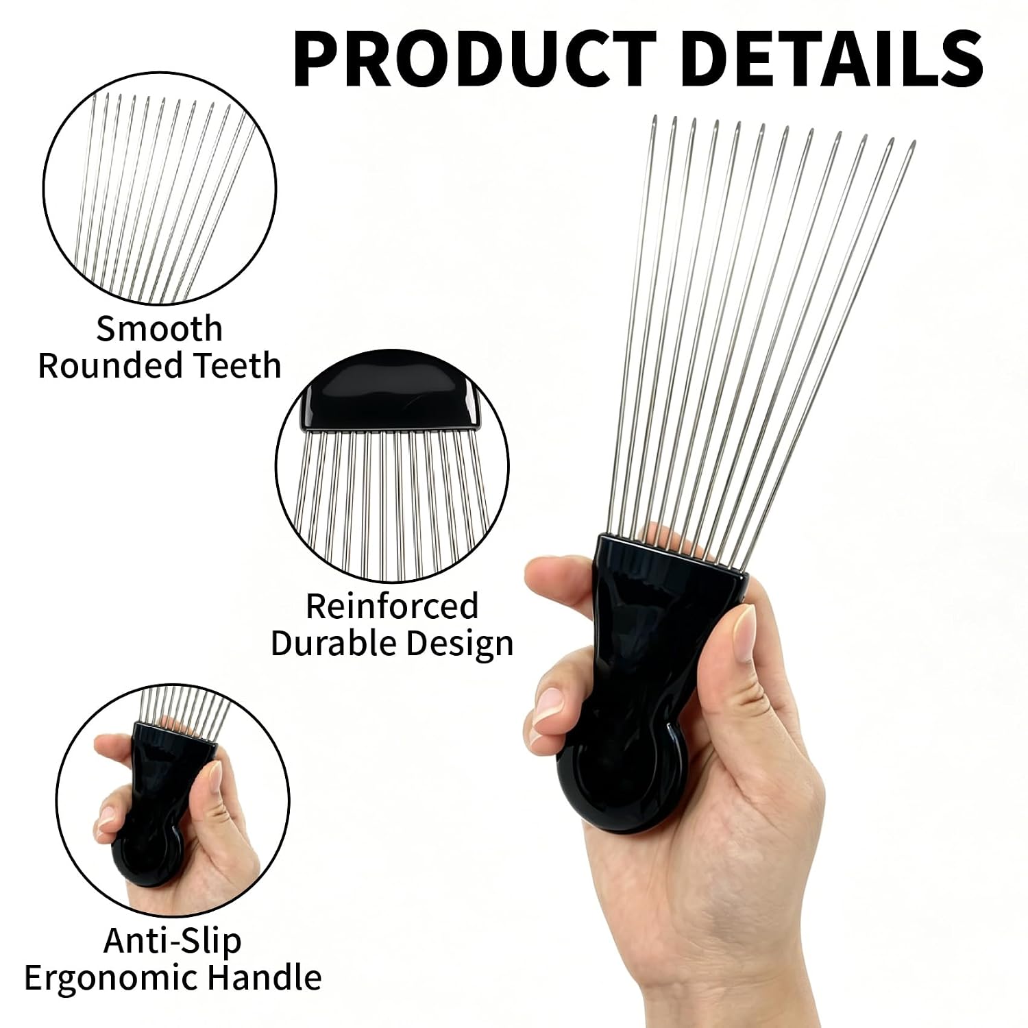 4 Pack Metal Hair Pick, Wide Tooth Afro Comb for Curly Hair, Stainless Steel Hair Pick for Men Women, Detangling Comb for Natural Thick Hair