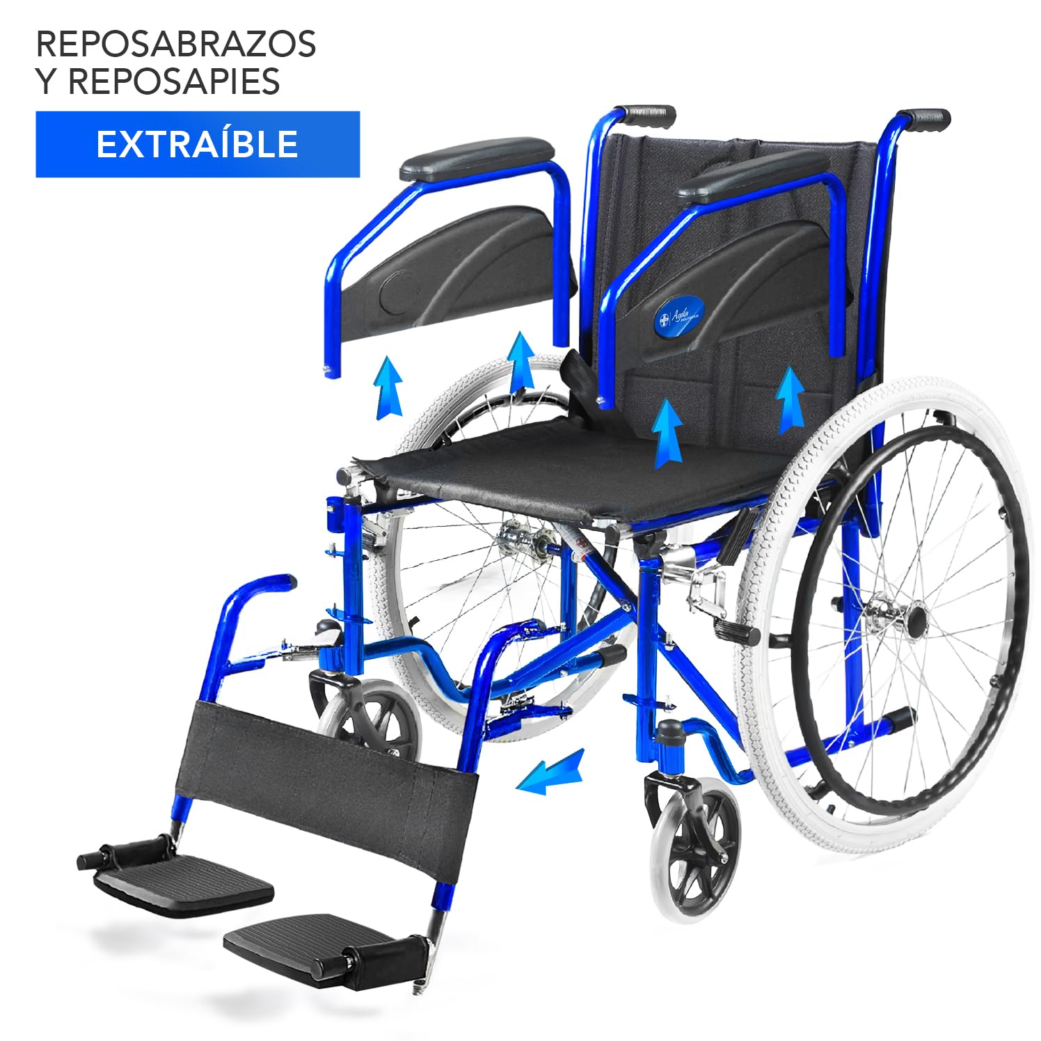 AIESI® Silla de Ruedas plegable ligera con autopropulsión para discapacitados y ancianos AGILA EVOLUTION, Reposabrazos y reposapiés extraíbles, Cinturón de seguridad, Bomba de aire, Garantía 24 meses