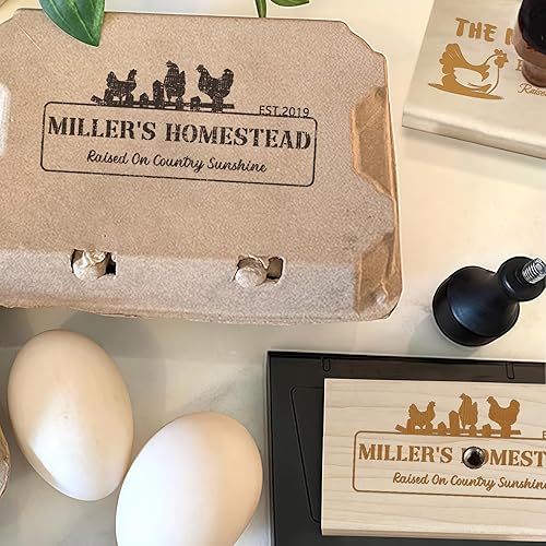 Miniatura 4 de UBJVA Sellos de cartón de huevos personalizados personalizados para huevos frescos de granja, sello de goma de madera para gallinero de granja