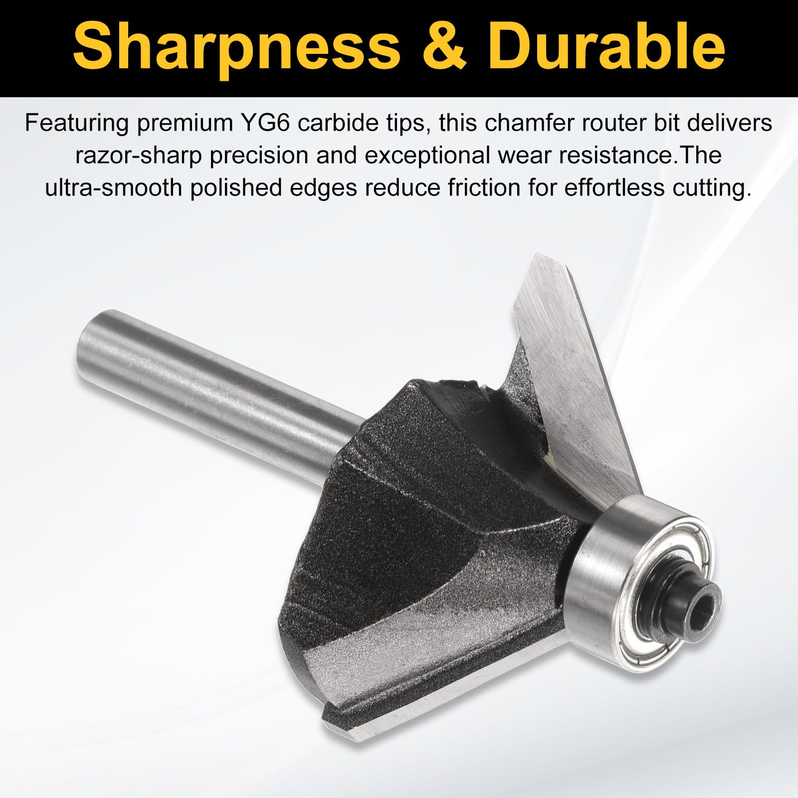 sourcing map Set di 4 punte per fresa per smusso a 45 gradi, codolo da 1/4", 5/8", 3/4", 7/8", 2,5 cm, punta in carburo con cuscinetto, per la lavorazione del legno, colore grigio