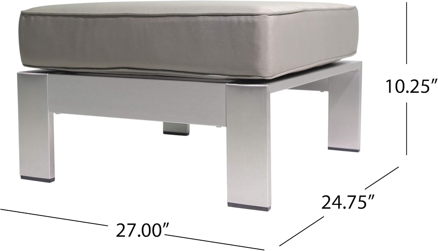 Christopher Knight Home Aya Coral Cushioned Aluminum Ottoman, Silver and Khaki