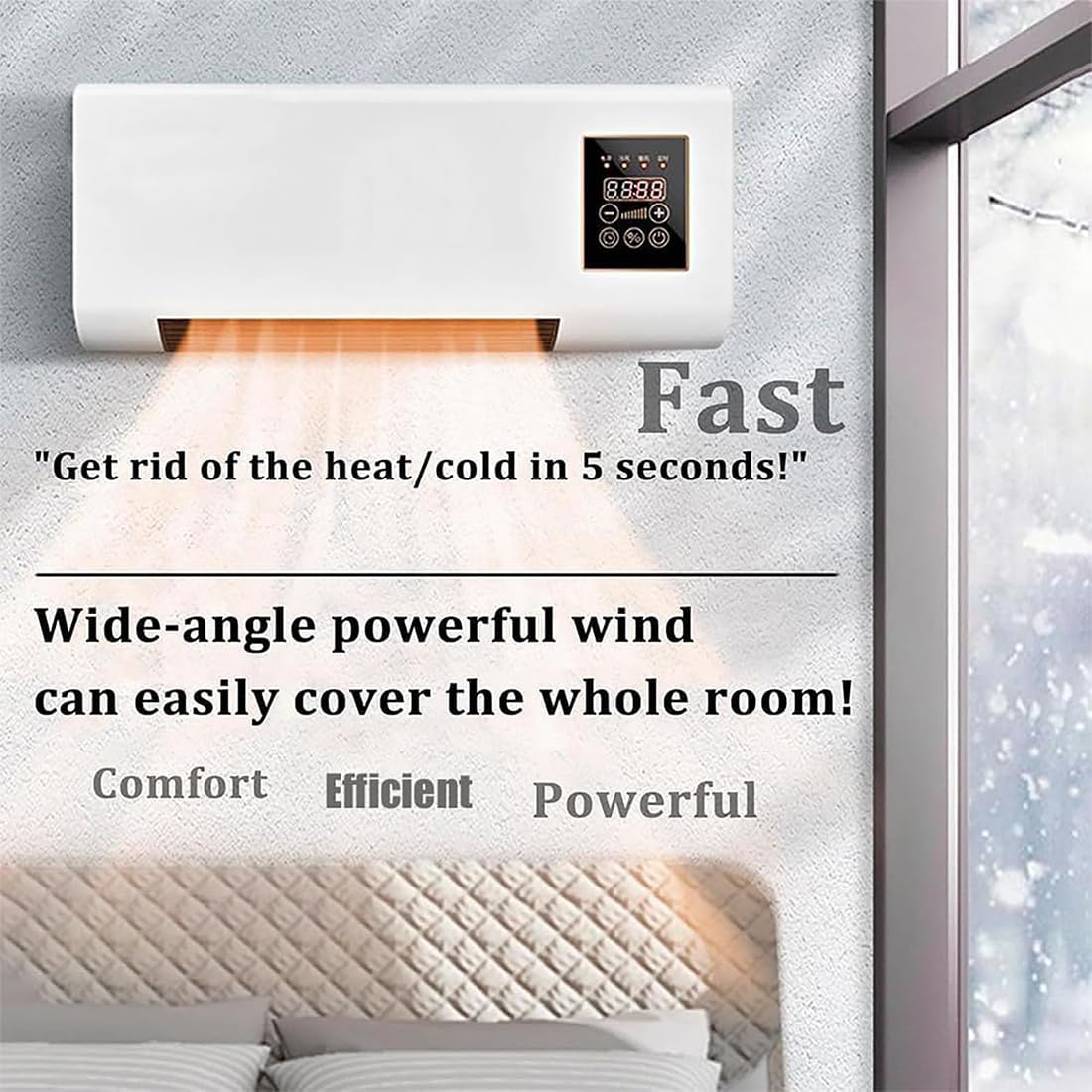 Ventilador de Pared Silencioso, Nuevo Ventilador Calefactor Gobi con Función de Ventilación, Aire Acondicionado Portátil, Control Remoto y Temporizador(sin Función de Refrigeración) Para Golden-flower