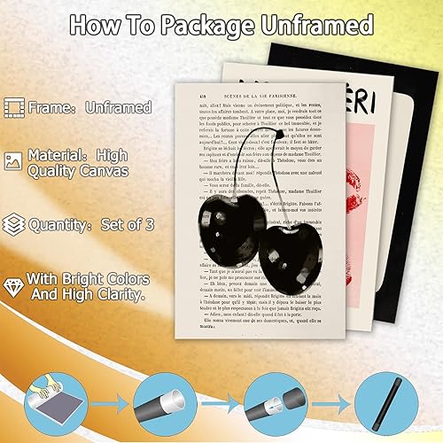 Miniatura 2 de Arte de pared retro de los años 70, lienzo blanco y negro para decoración de pared, juego de 3 póker Lucky You Queen, labios rojos cereza, beso,