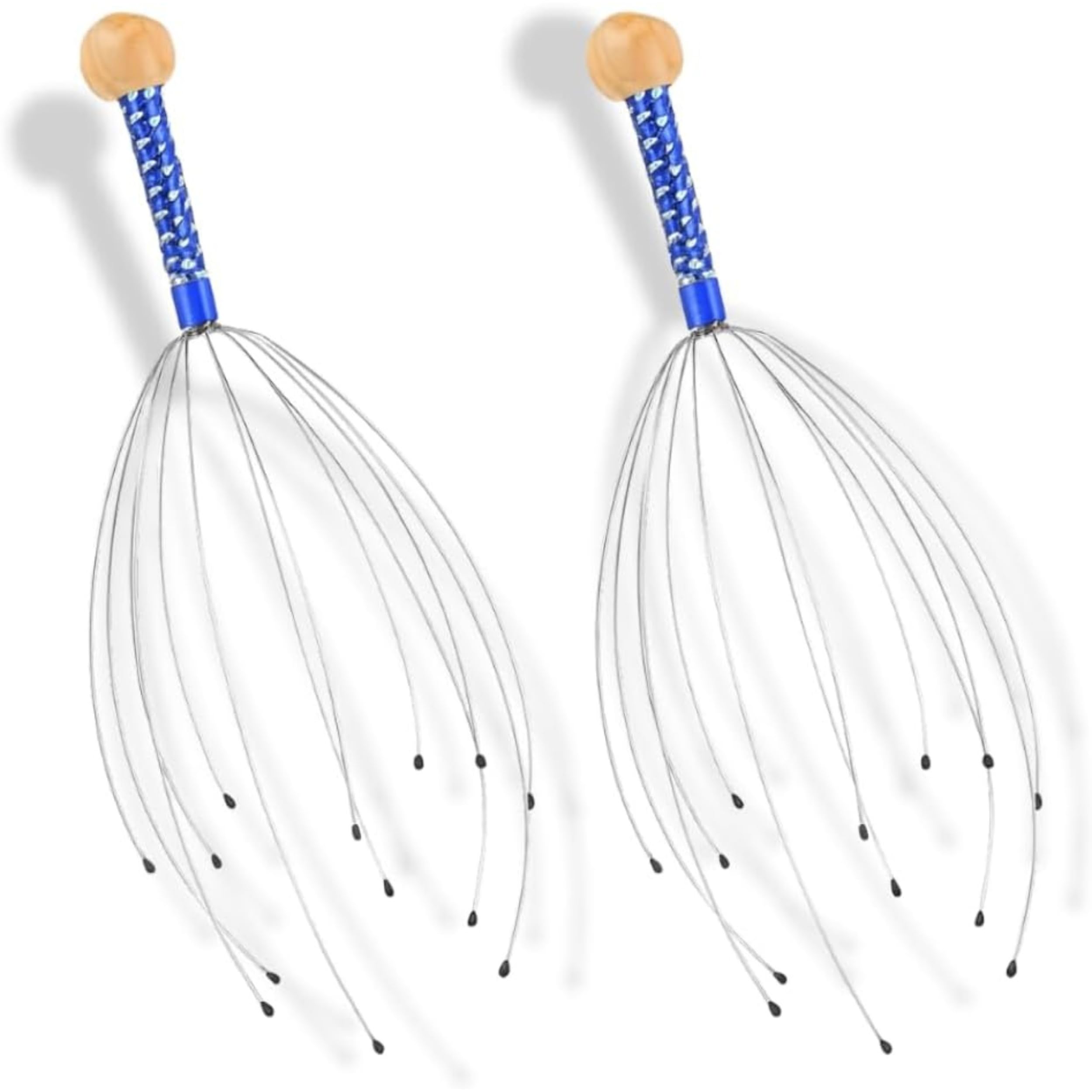 PARENCE.- Set de 2 masajeadores de cabeza y cuero cabelludo - Instrumento de masaje relajante para cabeza, cuello y cabello - Araña antiestrés con púas - Color aleatorio