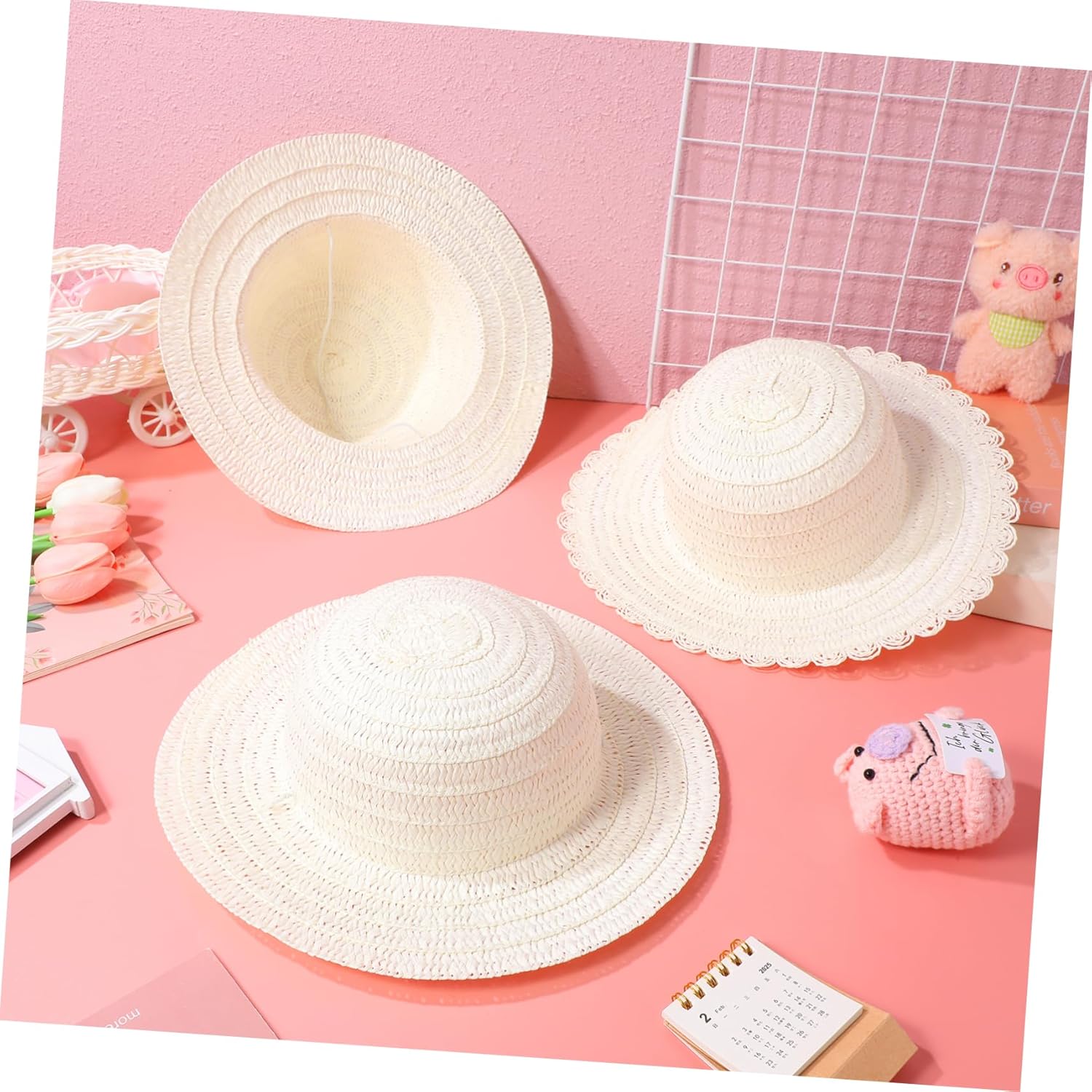 Gadpiparty Straw Hats, 8pcs DIY Set Unpainted White Straw Hat Kids Handmade Cap Beach Sun Hat Tea Party Dress Up Hat for Mexican Art Painting Hat Girl Toys - Image 6