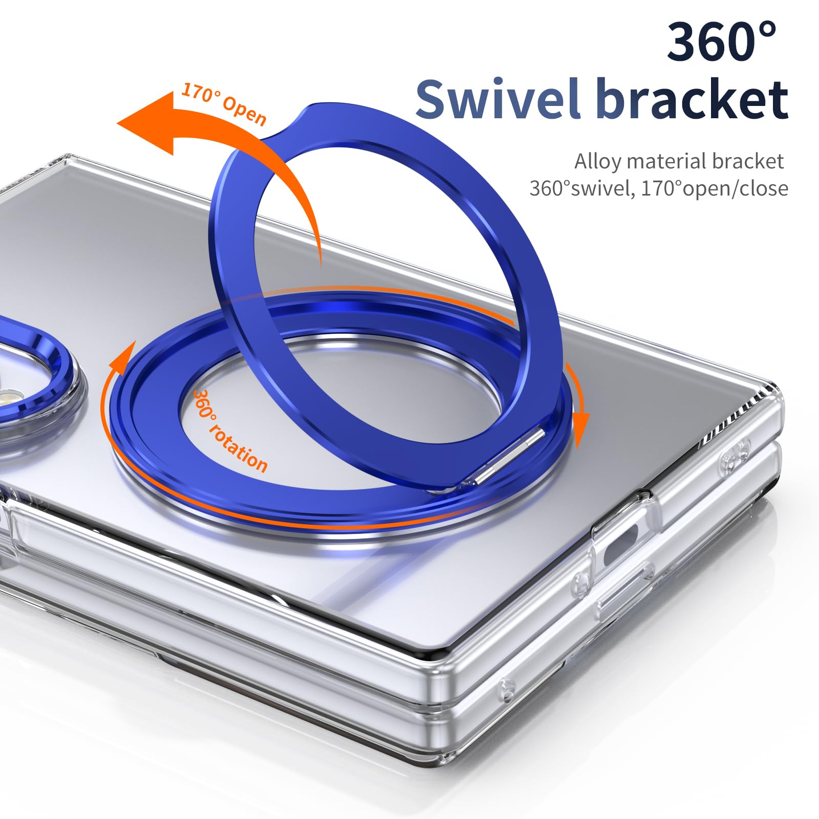 Transparente Schutzhülle für Samsung Galaxy Z Fold 8, magnetischer Ringhalter, 360° drehbarer Ständer, Displayschutzfolie, dünn, Anti-Vergilbung, Anti-Fingerabdruck, Blau