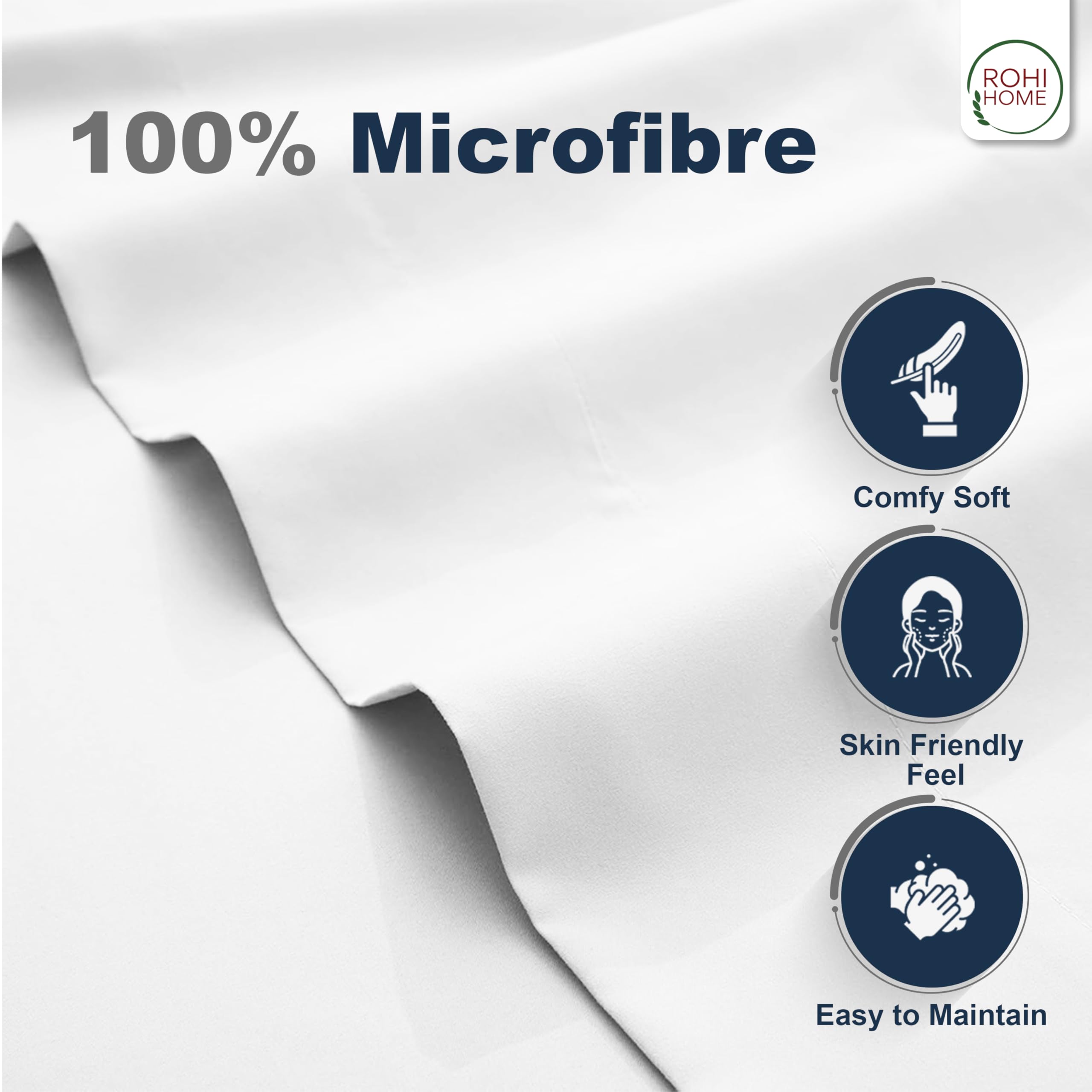 Rohi Microfibre Double Flat Sheet White, Comfy Soft & Breathable Flat Bed Sheet - Image 3