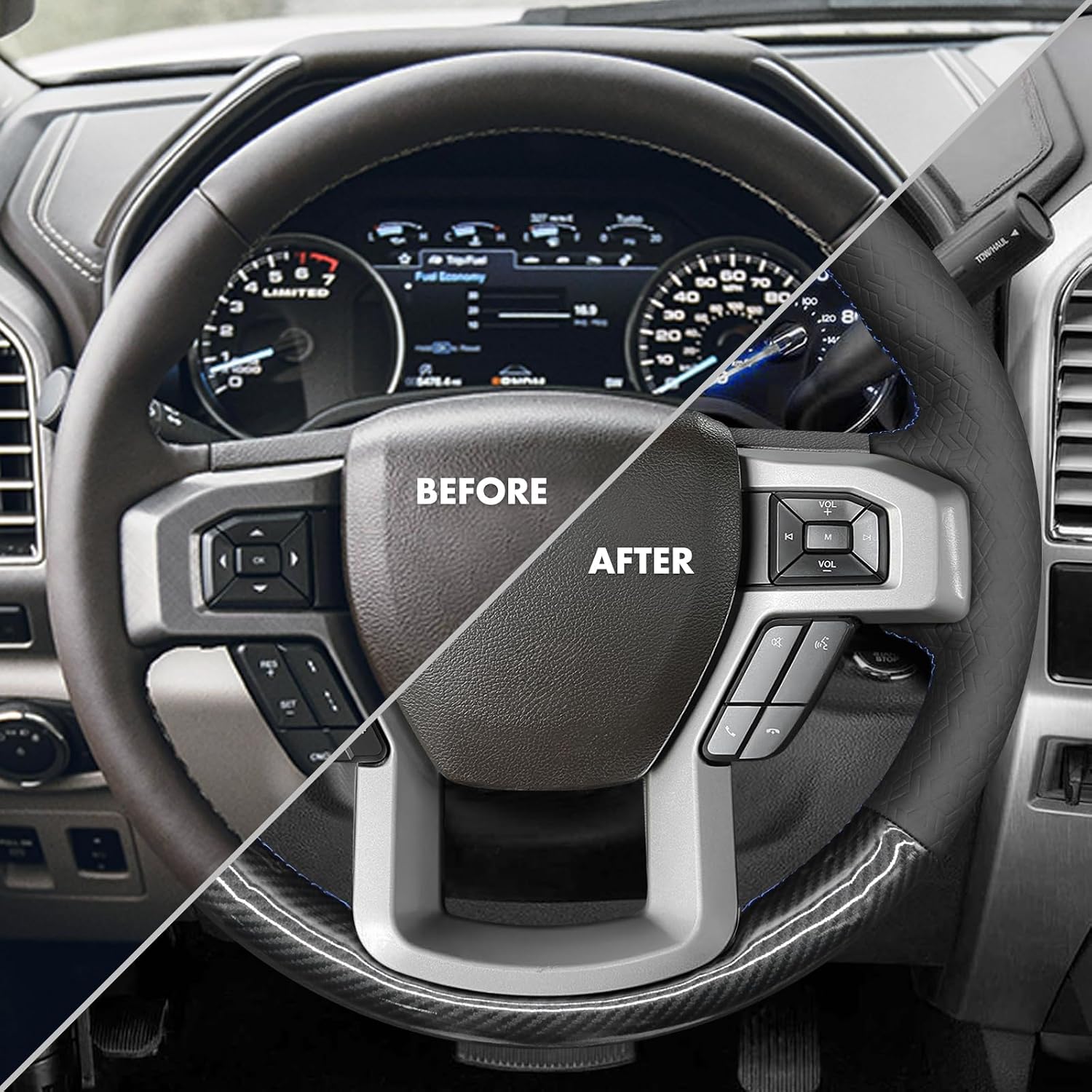 MEWANT Steering Wheel Cover for Ford F-150 F150 2015-2020 / F-250 F250 2017-2022 / F-350 F350 2017-2022 / F-450 F450 2017-2022 / Expedition 2018-2021 Hand-Stitched Steering Wheel Wrap