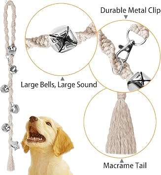 Dog Bells to Go Outside & Puppy Potty Training, Adjustable Dog Door Bell Ring to Go Potty, Handmade with Premium Yarn. Twisted Style, Beige