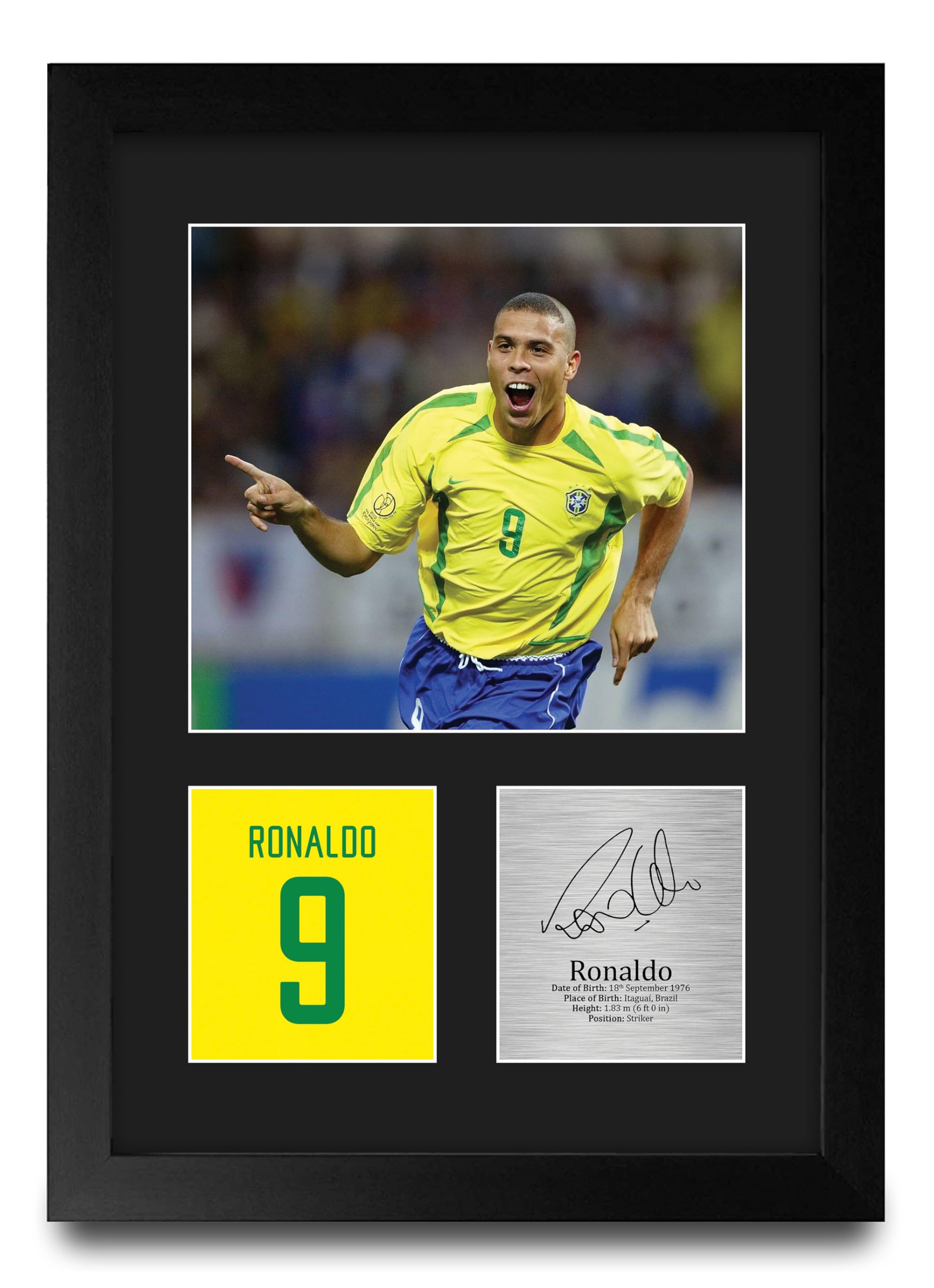 HWC Trading Ronaldo Brazil Gifts Printed Signed Autograph Picture for Football Fans and Supporters - A4 Portrait Framed