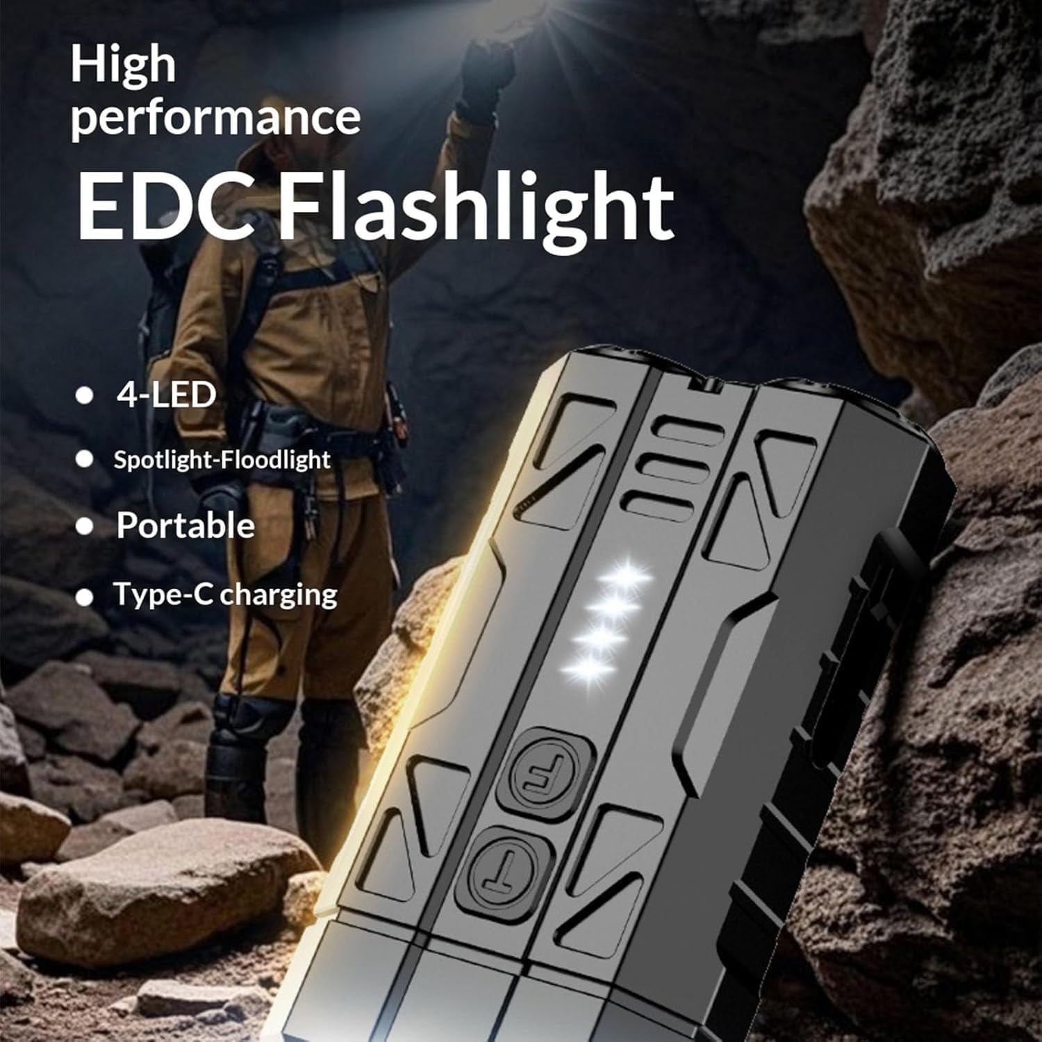 High-Brightness Pocket Dual-Module Outdoor Flashlight, Dual Switch Control System & 8 Lighting Modes for Camping Hiking Work Light Rechargeable LED Torch (2PCS)