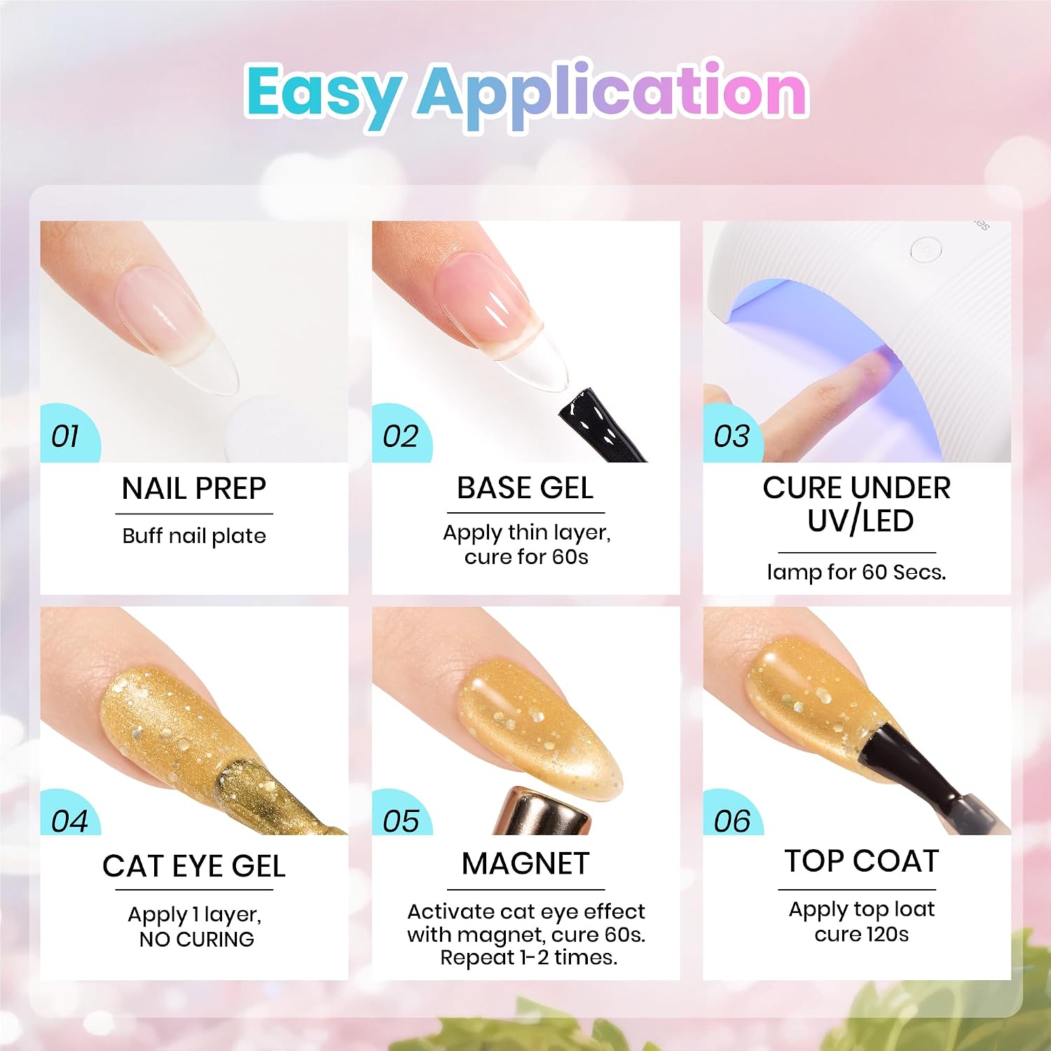 Beetles Bubbly Mixology Cat Eye Gel Nail Polish Set - 8 Colors Pastel Spring Shimmer Glitter Gel Polish Kit Pink Blue Orange Green Yellow Purple Velvet Gel Soak Off UV DIY Manicure Gift for Women